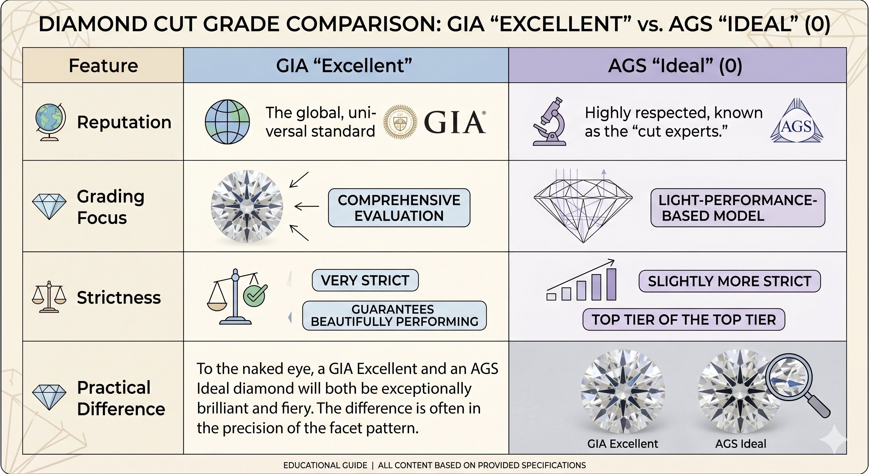 Diamond cut grade comparison